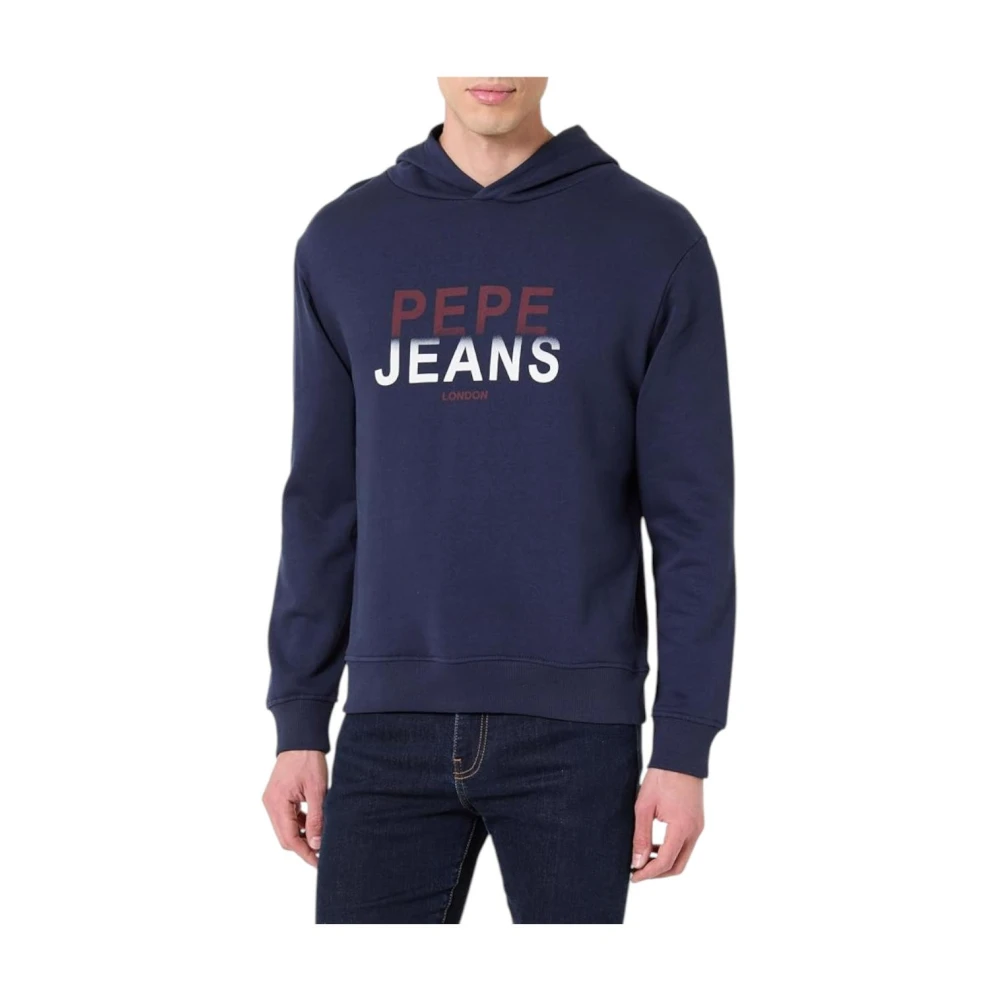 Pepe Jeans Men's Blue Hoodies, Xl, Seasonal Logo Sweatshirt