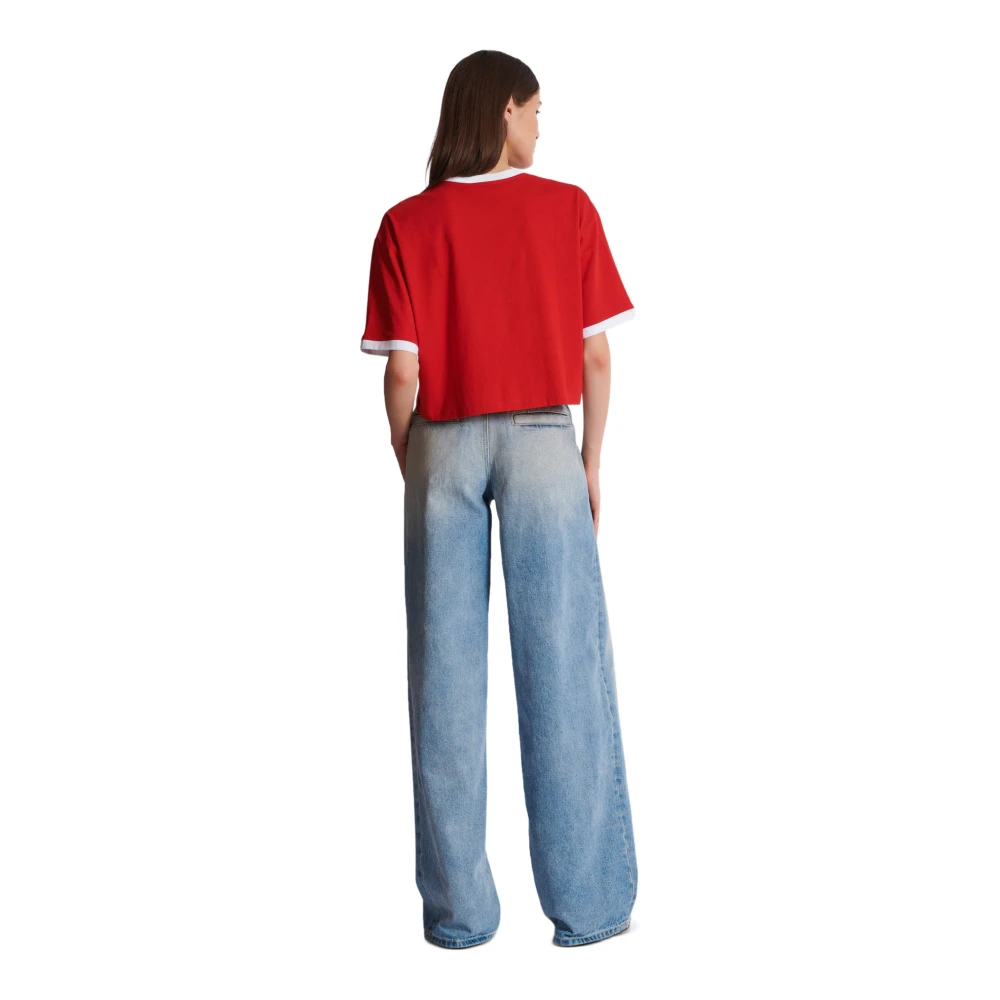 Balmain Cropped T-shirt met aardbeienprint Red Dames