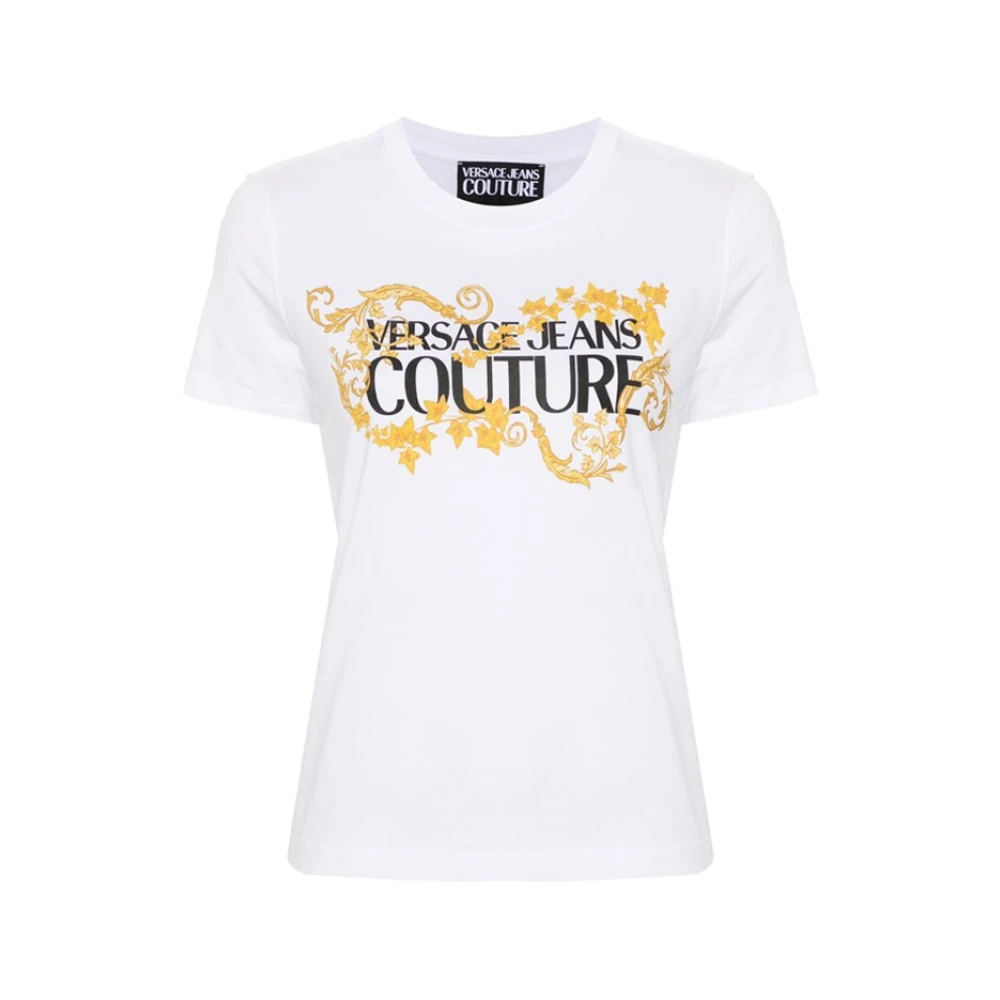 Versace Jeans Couture Wit Logo Katoenen T-shirt White Dames