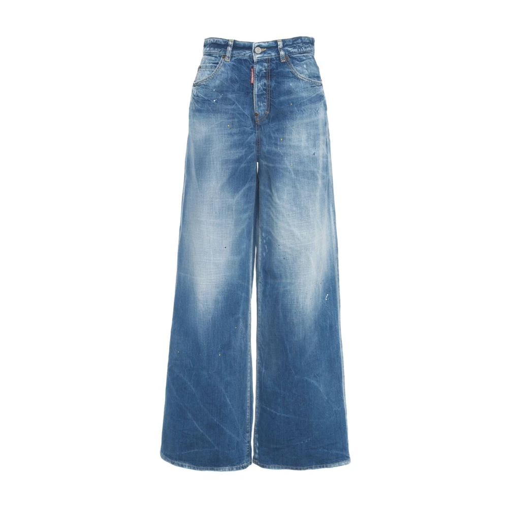 Dsquared2 Blauwe Wide Leg Distressed Jeans Blue Dames