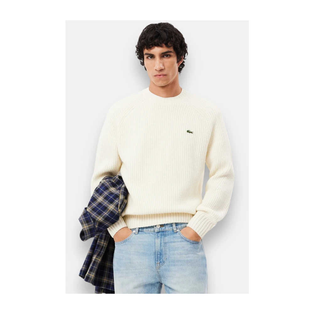 Lacoste Dikke Wol Ronde Hals Trui White Heren