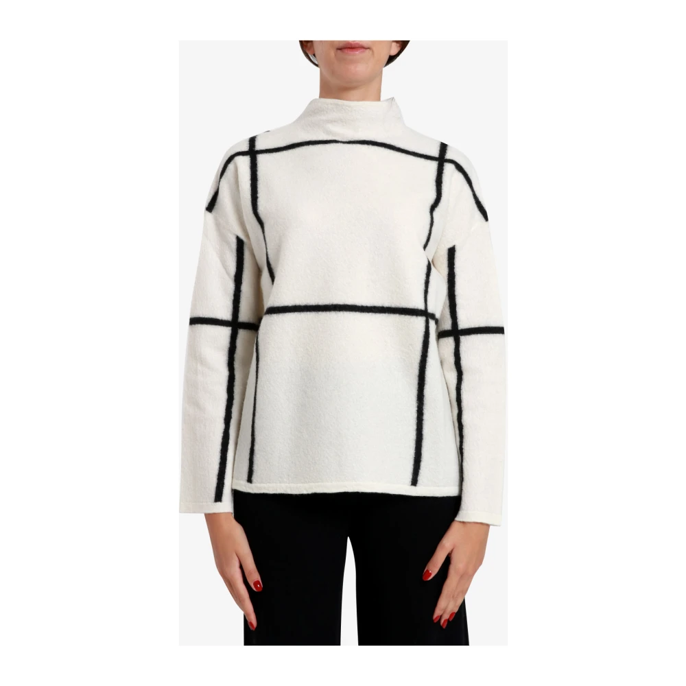 Pennyblack Grafische Inlay Wollen Trui Crème+Zwart Beige Dames
