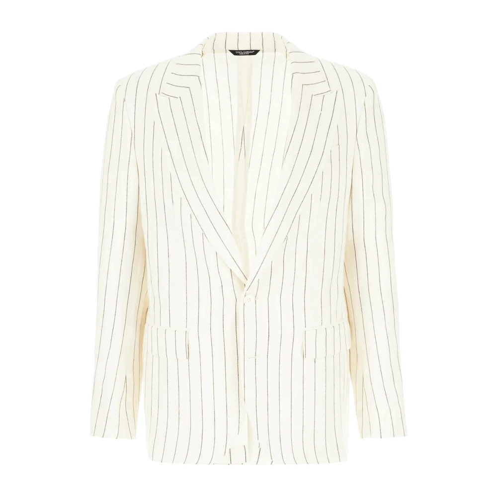Dolce & Gabbana Men's White Blazers, Xl, Pinstriped Blazer