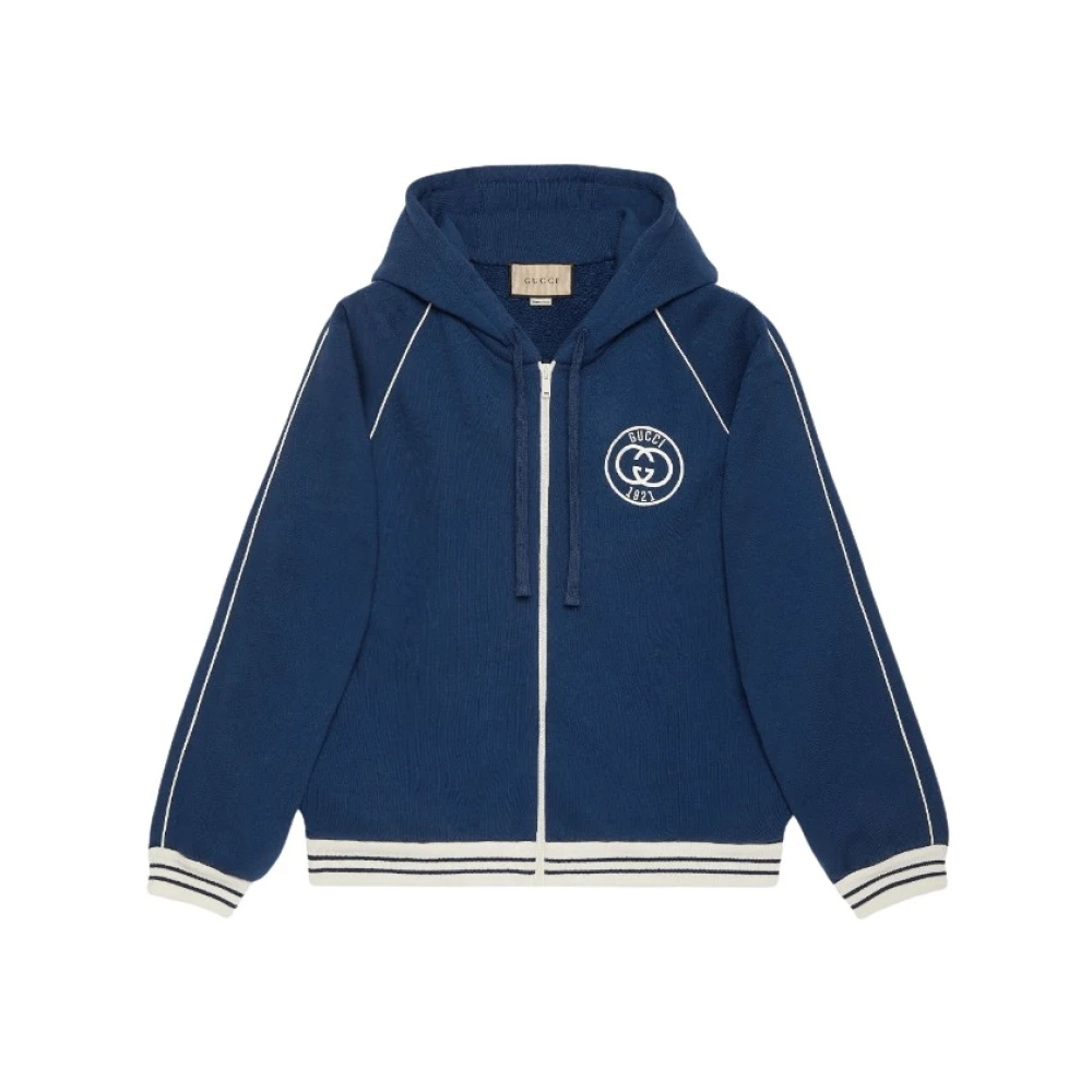 Gucci Interlocking G logo-patch rits hoodie Blue Heren