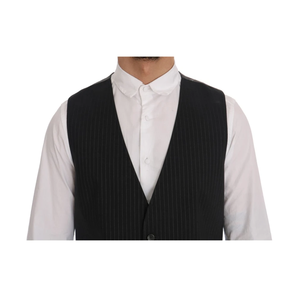 Dolce & Gabbana Elegante Gestreepte Grijze Vest Black Heren
