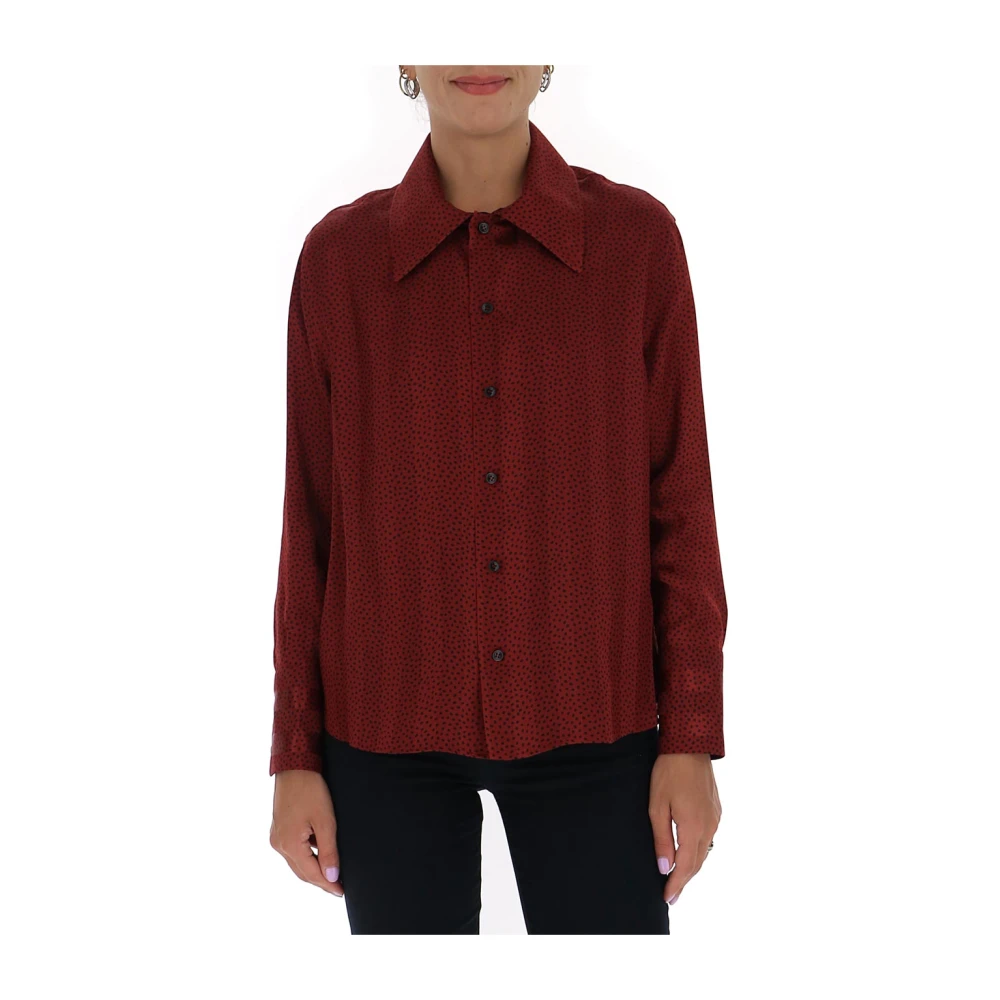 Saint Laurent Rode Zijden Streep-Print Shirt Red Dames