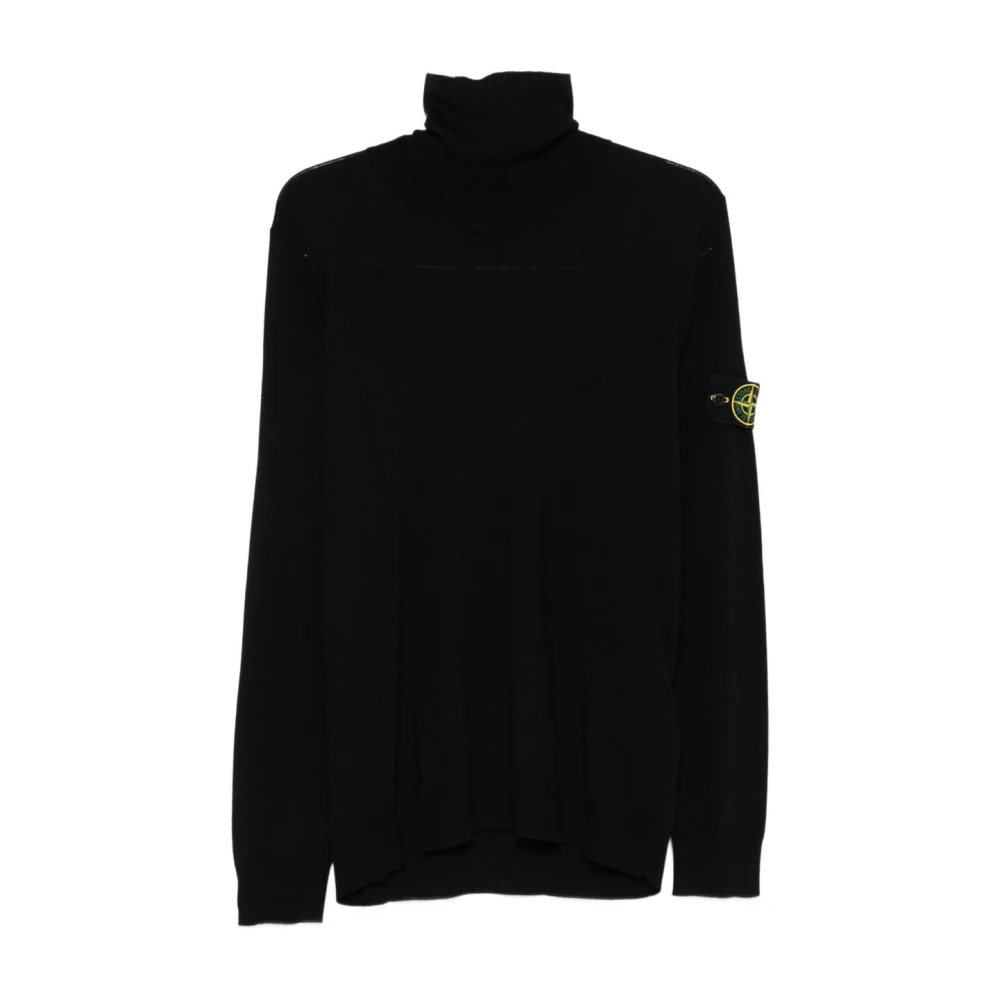 Stone Island Turtleneck Jumper With Ribbed Trims - Male - Turtlenecks - Black - M - Knitwear
