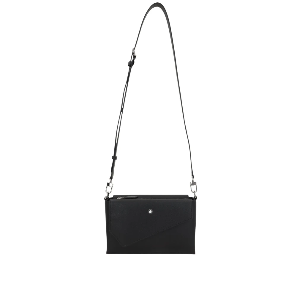 Montblanc Zwarte gestructureerde leren messenger tas Black Heren