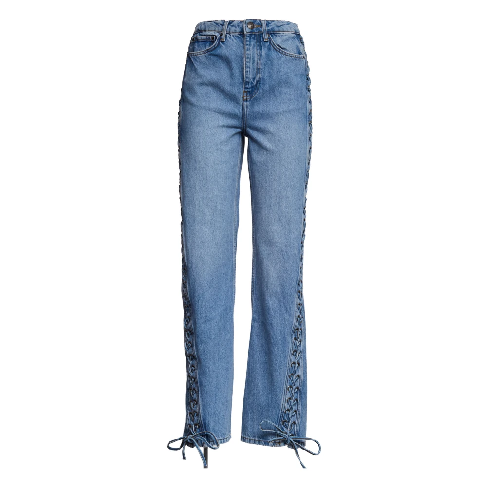 Rotate Birger Christensen Blue Laced Straight Leg Jeans - Female - Straight Fit Jeans - W27 - Jeans