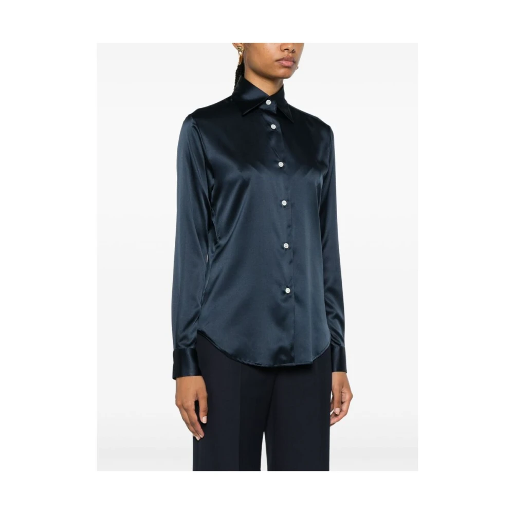 Mazzarelli Navy Blue Zijde Satijn Overhemd Blue Dames