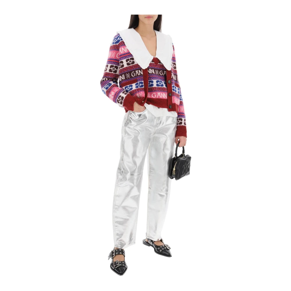 Ganni Gebogen been jeans in folie denim Gray Dames