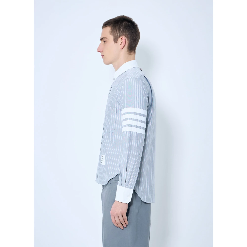Thom Browne Gestreept katoenen overhemd met klassieke kraag Blue Heren