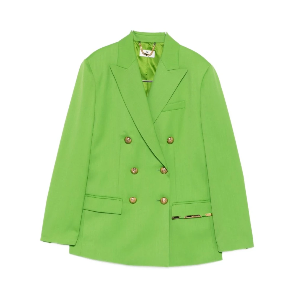 Elisabetta Franchi Women's Green Blazers, Xs, Cool Wool Jacket With Jewel Plaque