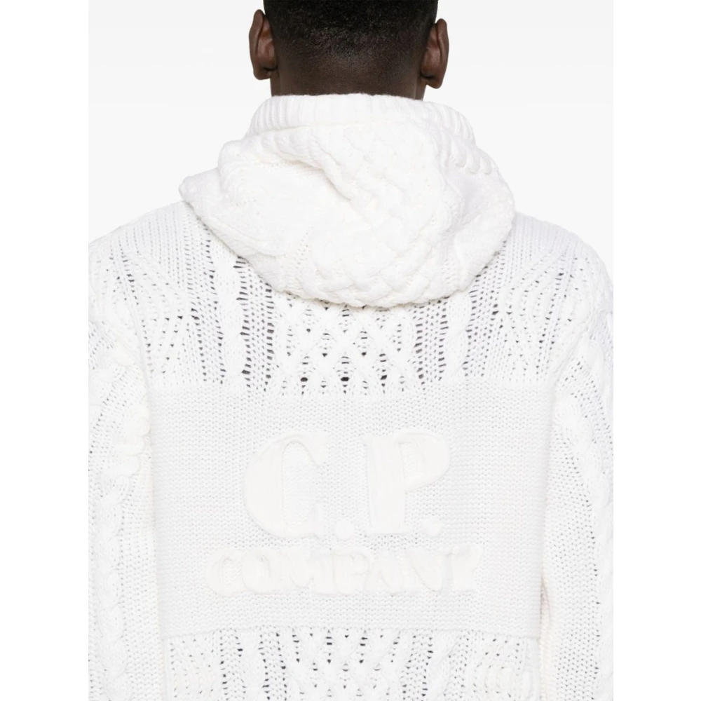 C.P. Company Witte Chunky Gebreide Vest Rits Capuchon White Heren