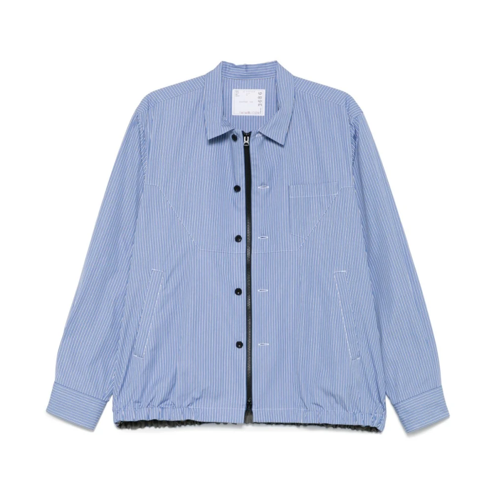 Sacai Blauw Gestreepte Katoenen Jas Blue Heren