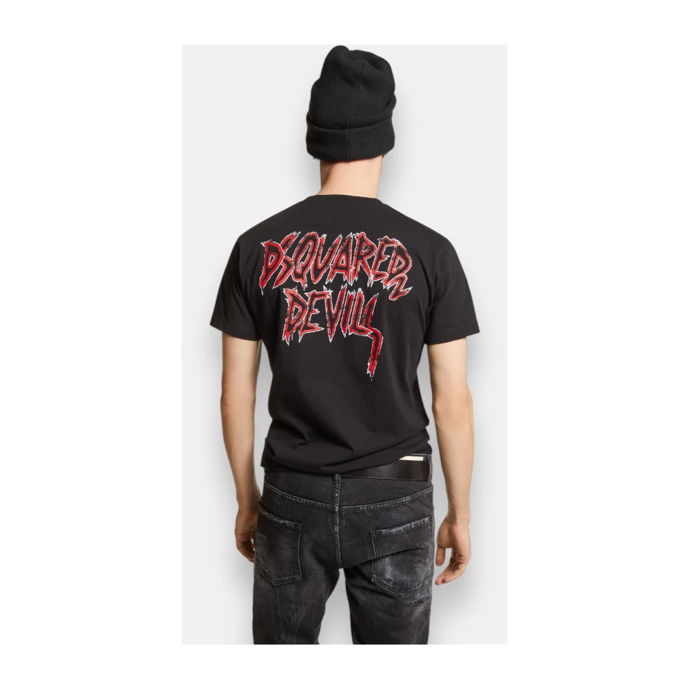 Dsquared2 Minimalistisch Grafisch Devil Print T-shirt Black Heren