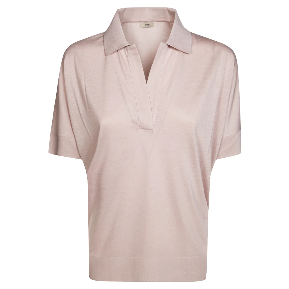 Herno Vrouw Roze Tops Dames, L, Katoen, Polo In Glam Knit Effect