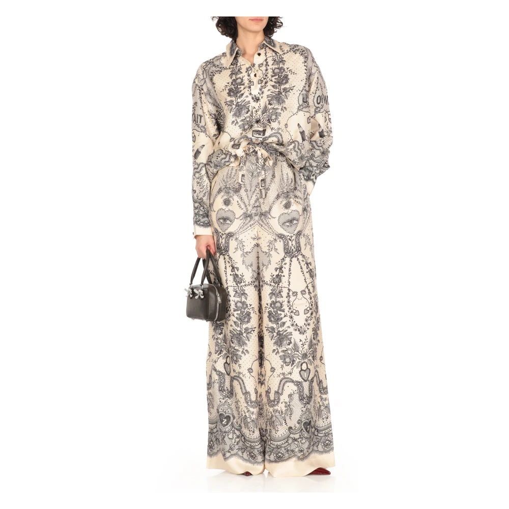 Zimmermann Zijden ivoorkleurige broek met trekkoord Multicolor Dames