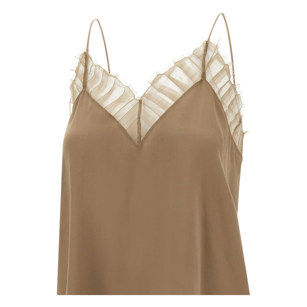 IRO Zijden Top met Kantinzetten Brown Dames