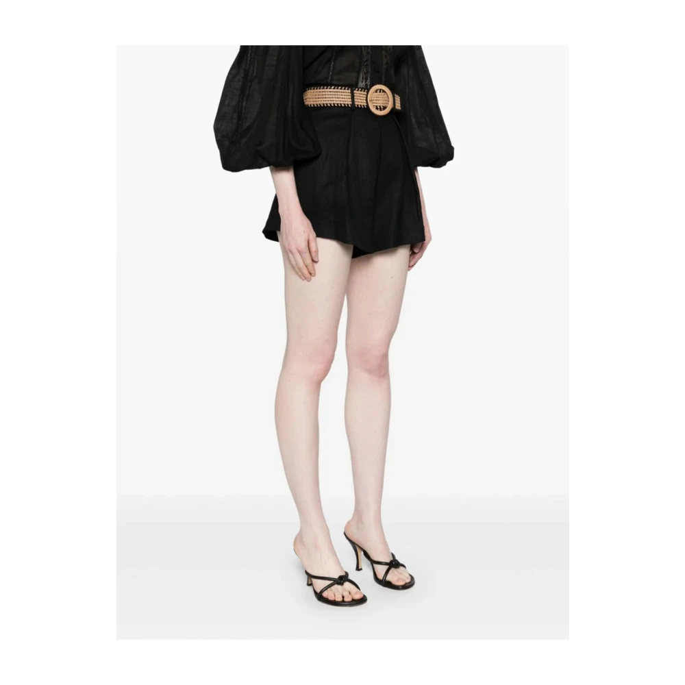 Zimmermann Zwarte Linnen Geplooide Hoge Taille Shorts Black Dames