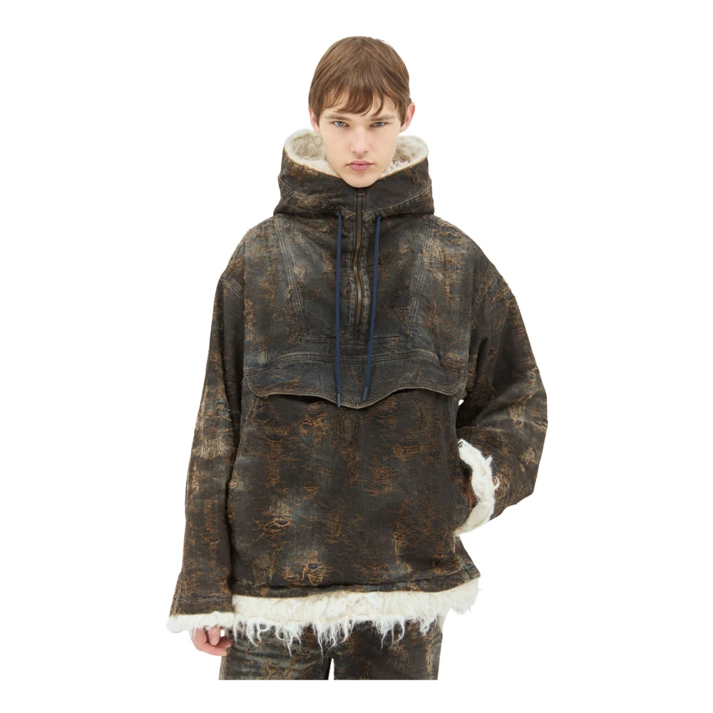 Diesel Anorak jas van gecoate jacquard denim Brown Heren