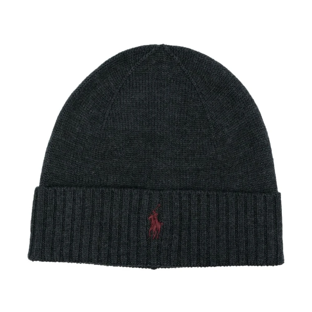 Polo Ralph Lauren Men's Gray Accessories, One Size, Embroidered Logo Wool Hats In Dark Grey