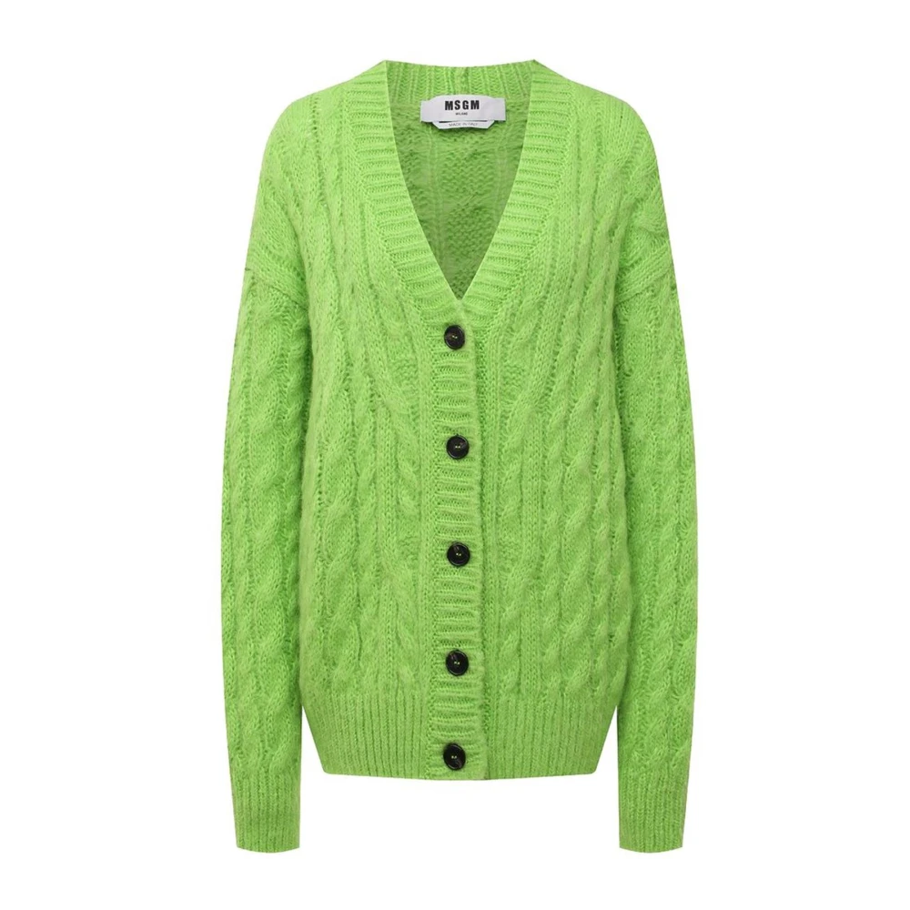 Msgm Groene Cable-Knit V-Neck Sweater Green Dames