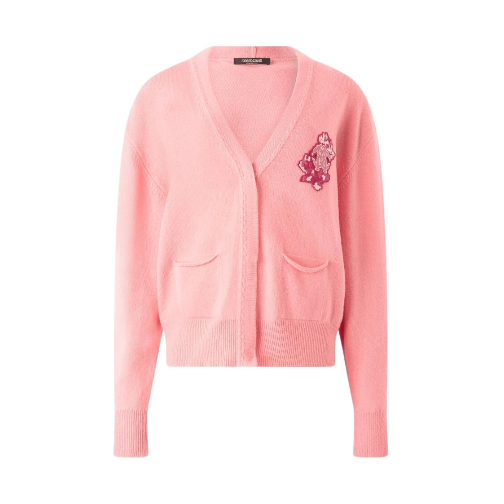 Roberto Cavalli Women's Pink Mirror Snake Monogram Wool Cardigan - Cardigans - L - Knitwear