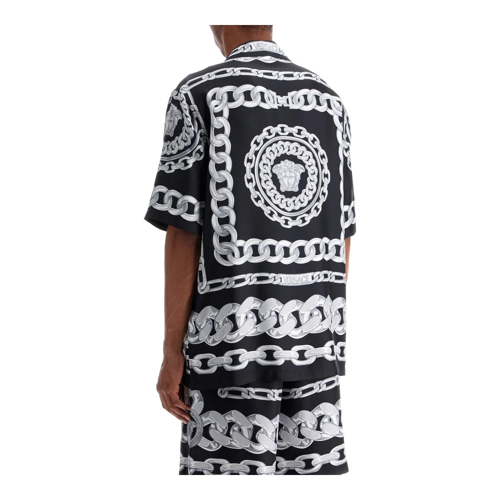 Versace Medusa Chains Zijden Bowling Shirt Black Heren