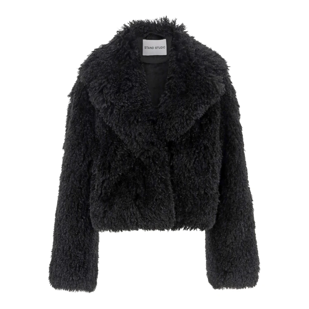 Faux Fur Revers Jakke Sort Foret