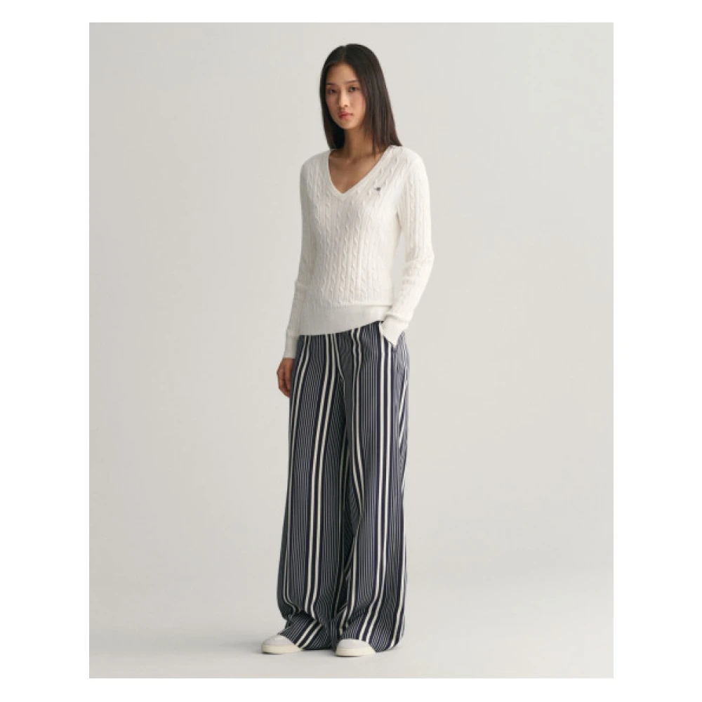 Gant Gedraaide Katoenen V-Hals Trui White Dames