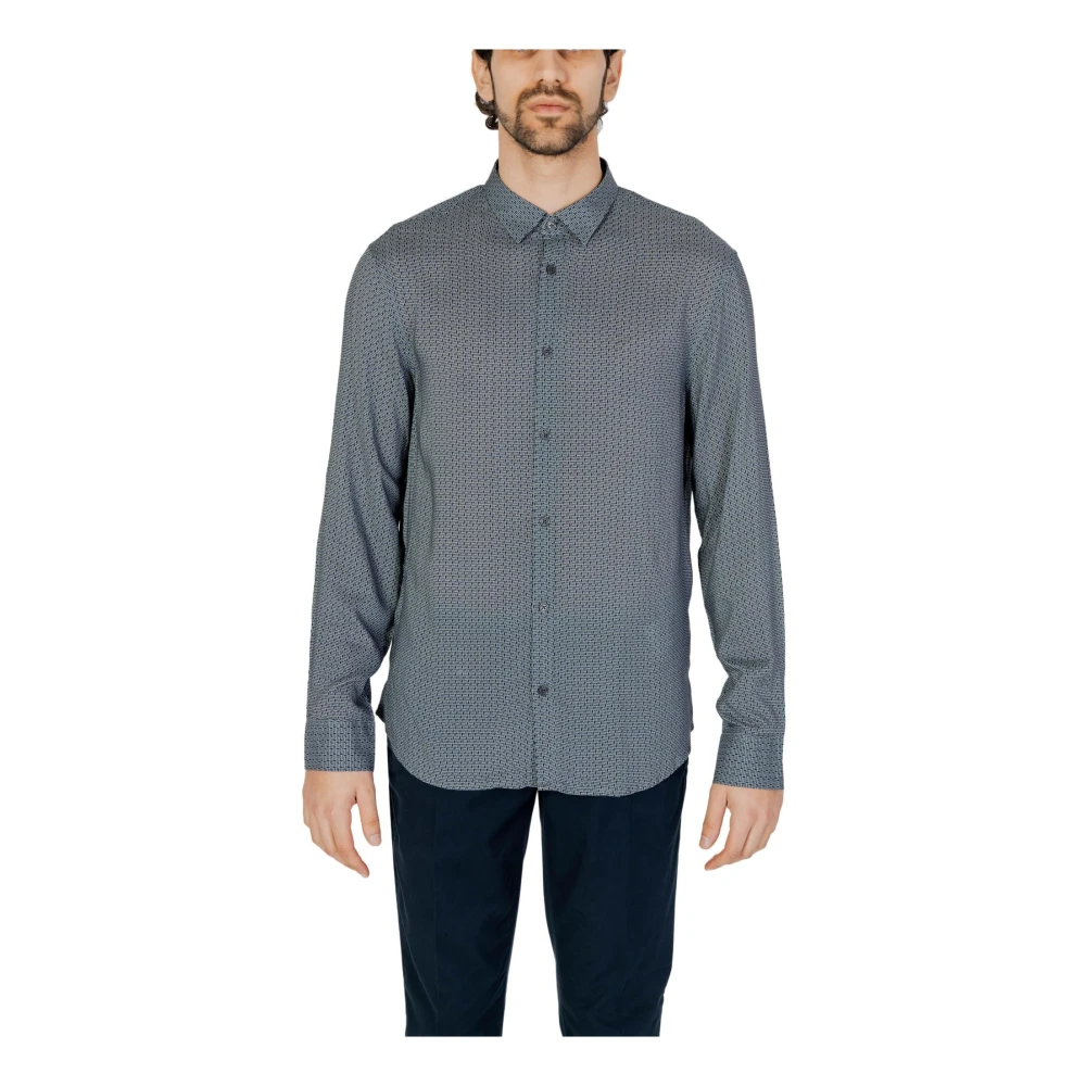 Armani Exchange Viscose Lange Mouw Shirt Collectie Lente Zomer Gray Heren