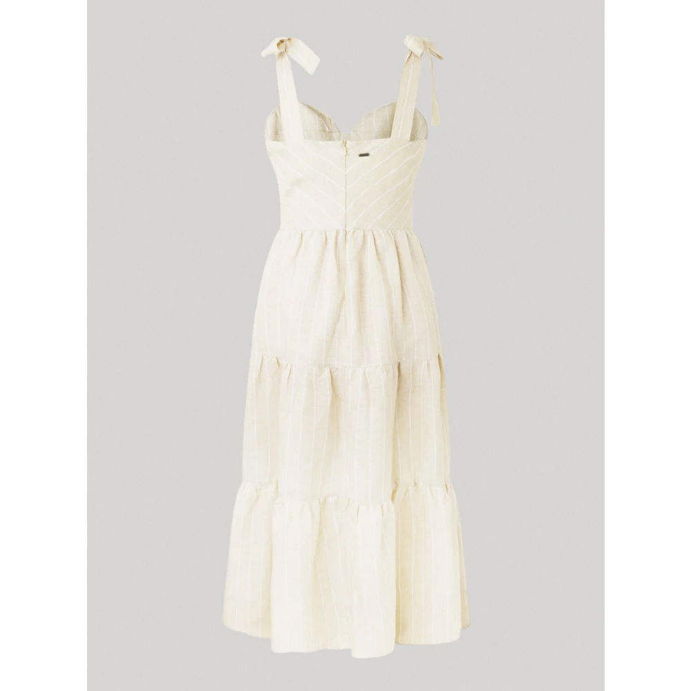 Pepe Jeans Elegante Beige Longuette Jurk Beige Dames