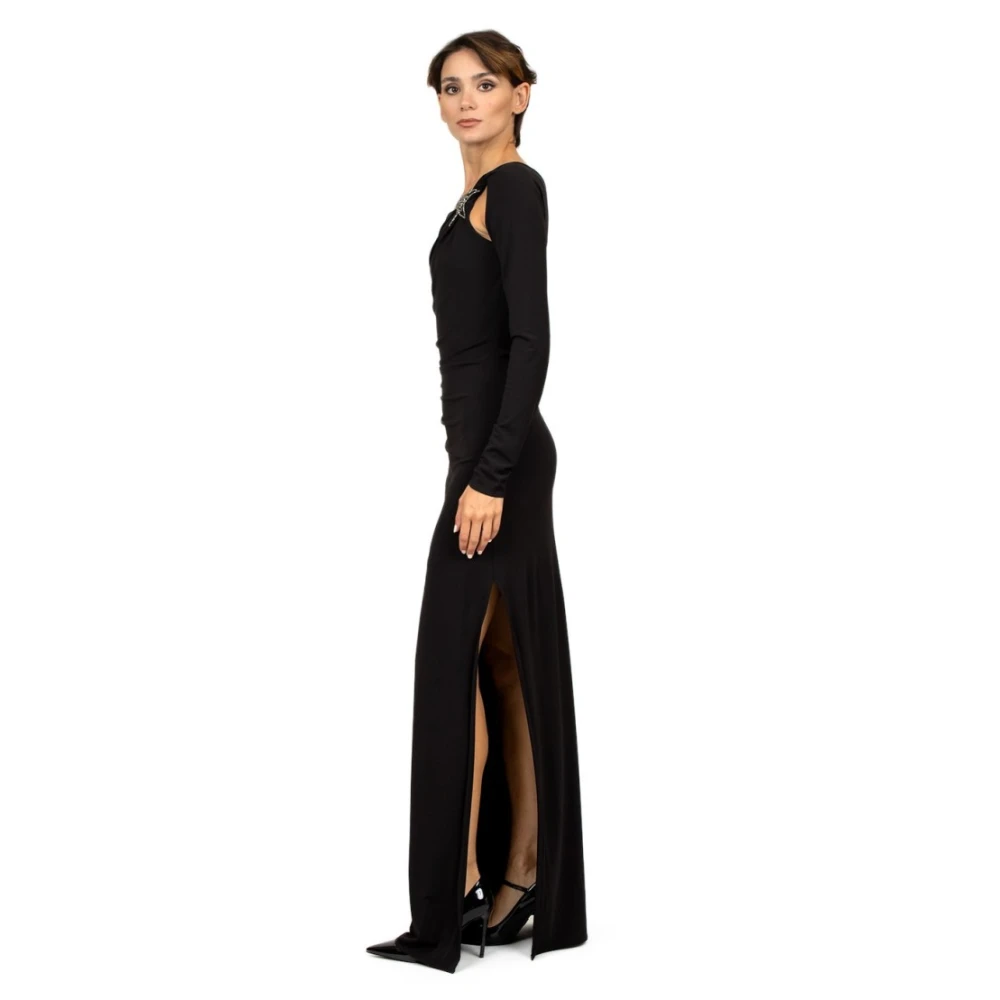 Amen Zwarte Lange Jurk met Sterapplicatie Black Dames