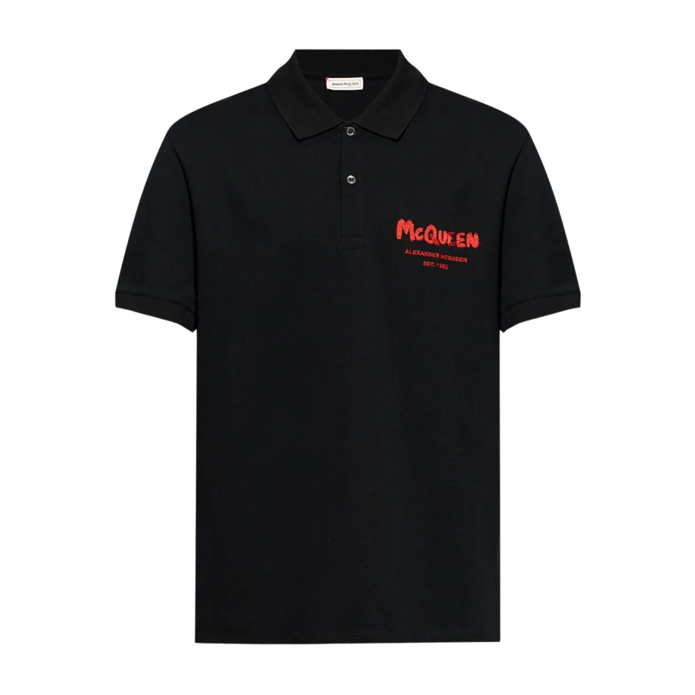 Alexander mcqueen Graffiti Polo Zwart Katoen Korte Mouw Black Heren