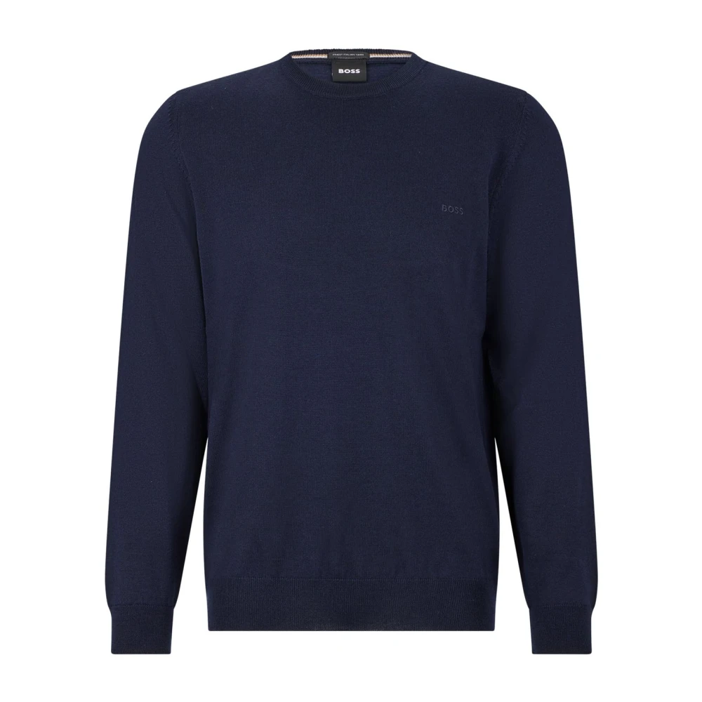 Boss Blue Round-Neck Knitwear, Male, 3XL, Wool Crewneck Jumper