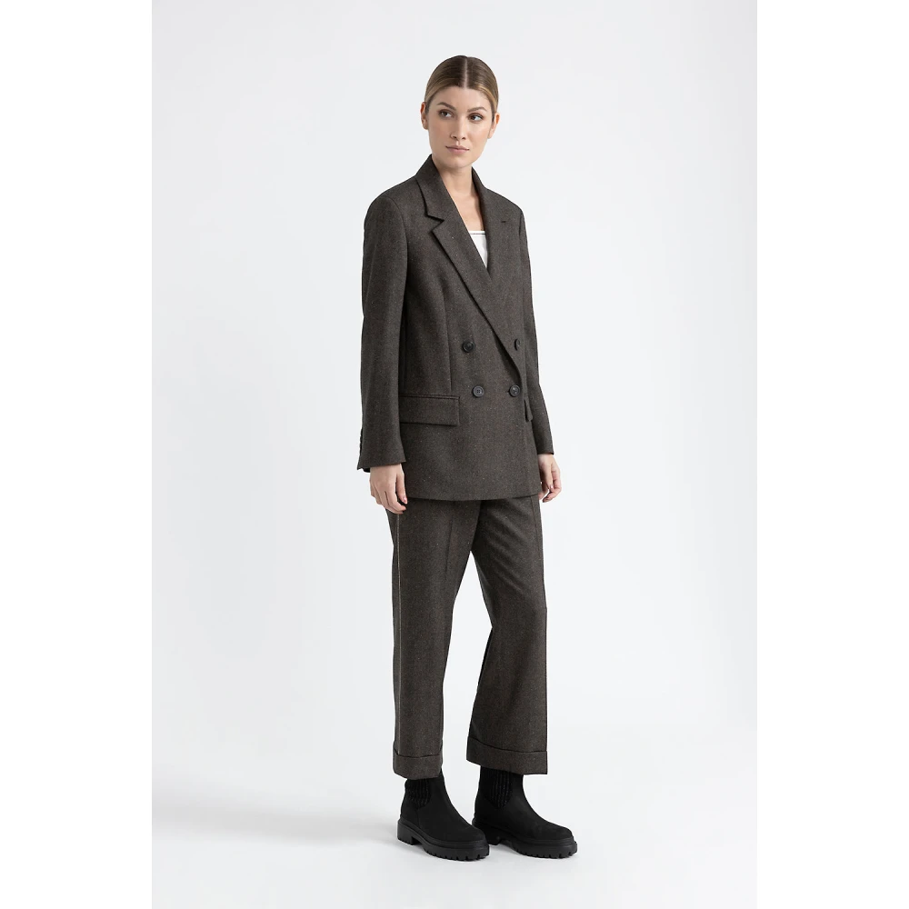 PESERICO Wol kasjmier en zijden broek Brown Dames