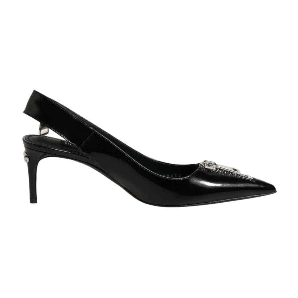 Dolce & Gabbana Black Zipper Leather Heels Slingbacks Shoes - EU37/US6.5 - Image 2