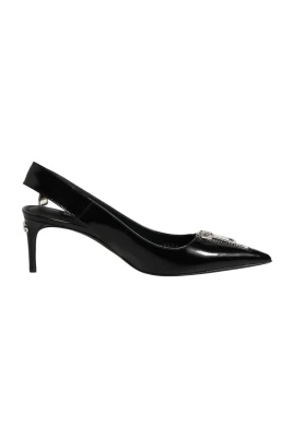 Zipper Leather Heels Slingbacks