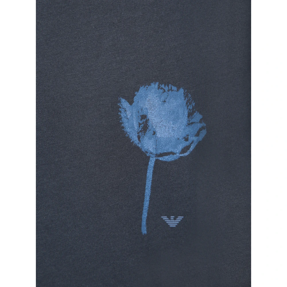 Emporio Armani Blauw Bloemenprint T-shirt Blue Heren