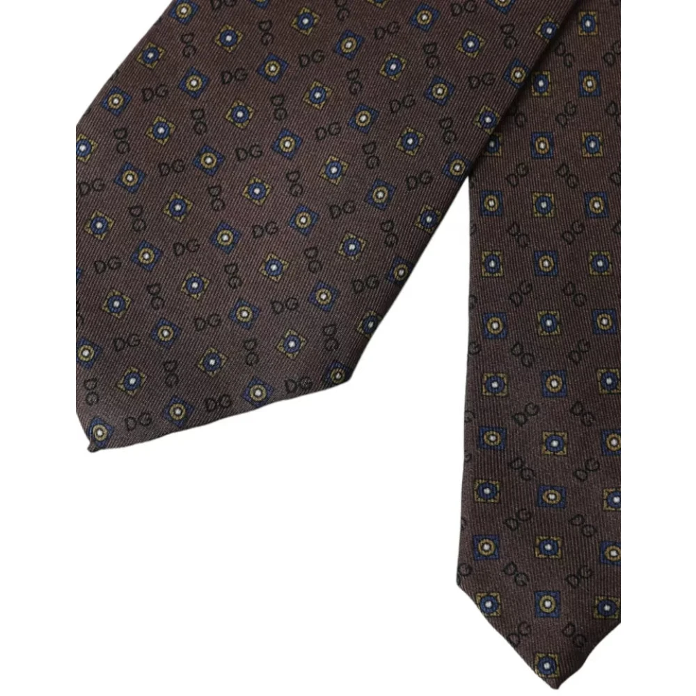 Dolce & Gabbana Bruine Zijden Stropdas met Logodetails Brown Heren