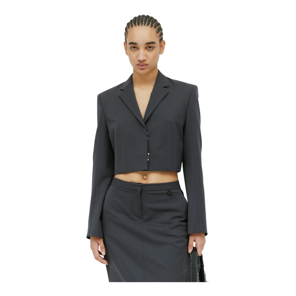 Diesel Op Maat Gemaakte Crop Blazer in Plain Weave Gray Dames