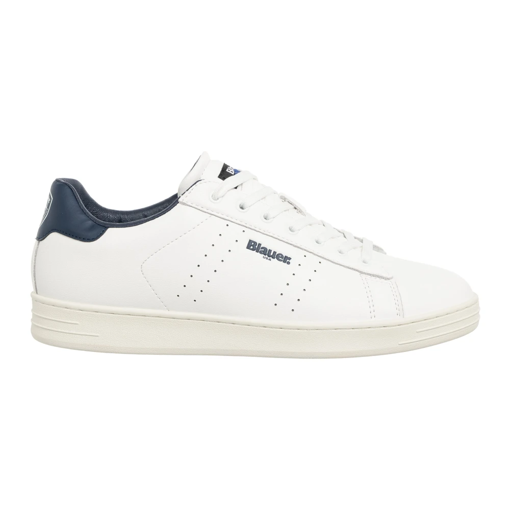 Blauer Men's White Sneakers, 8 Uk, Leather Lace Closure Trainers