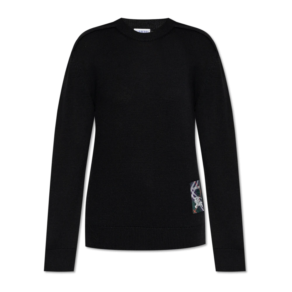 Burberry Wollen trui met logopatch Black Dames