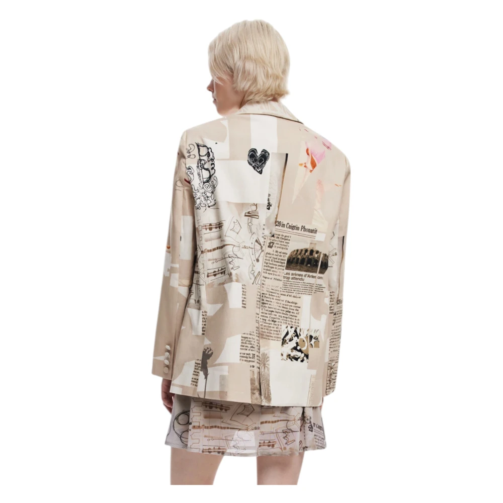 Desigual Gedrukte katoenen blazer met reverskraag Beige Dames