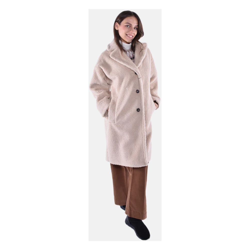 Max Mara Weekend Teddy Zalm Jas Klassieke Kraag Brown Dames