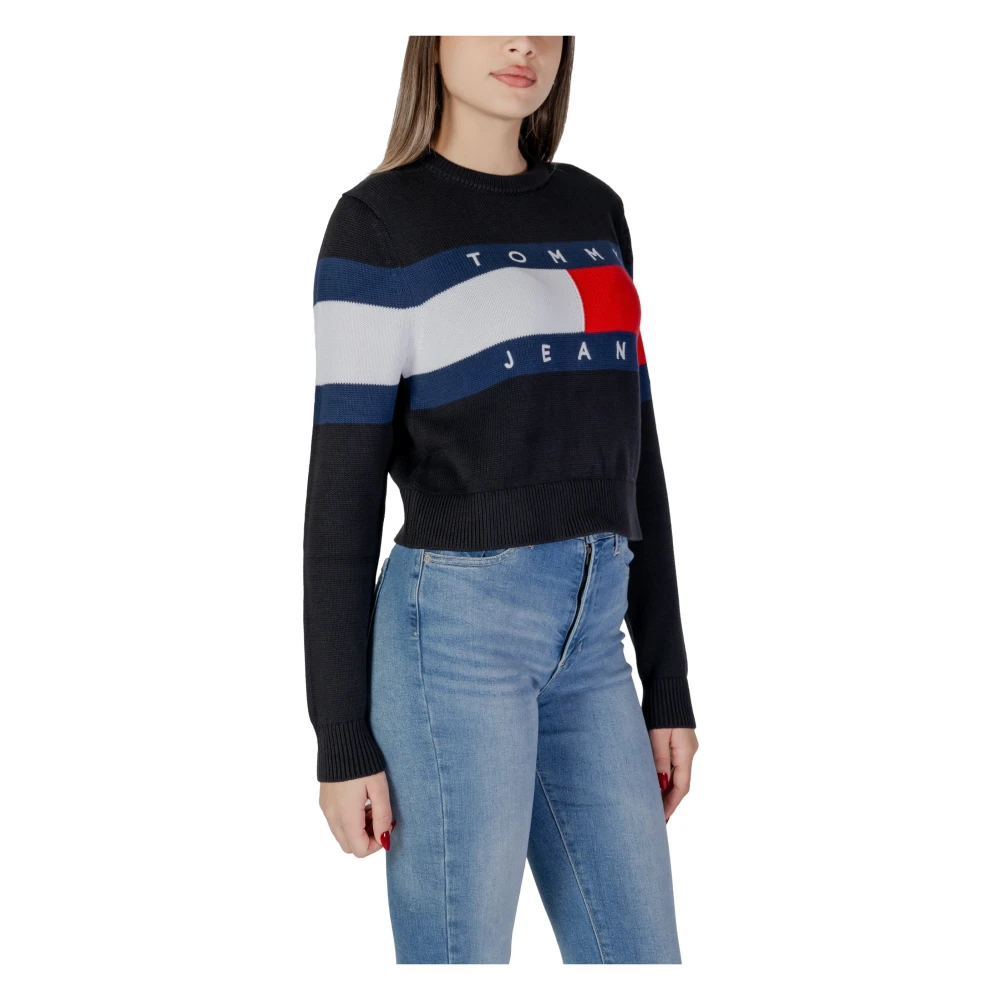 Tommy Jeans Zwart Katoenen Gebreide Trui Lange Mouw Ronde Hals Black Dames