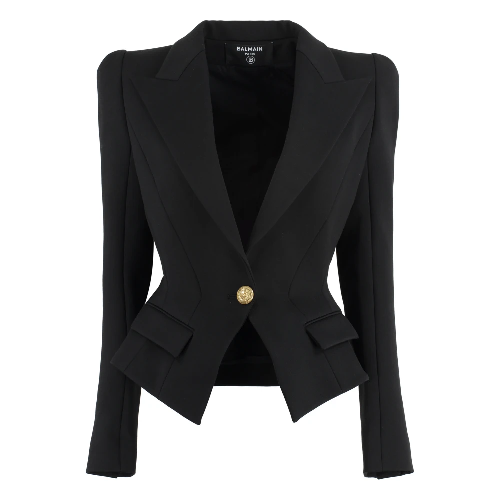 Balmain Elegant Cotton Blend Blazer Black Dames