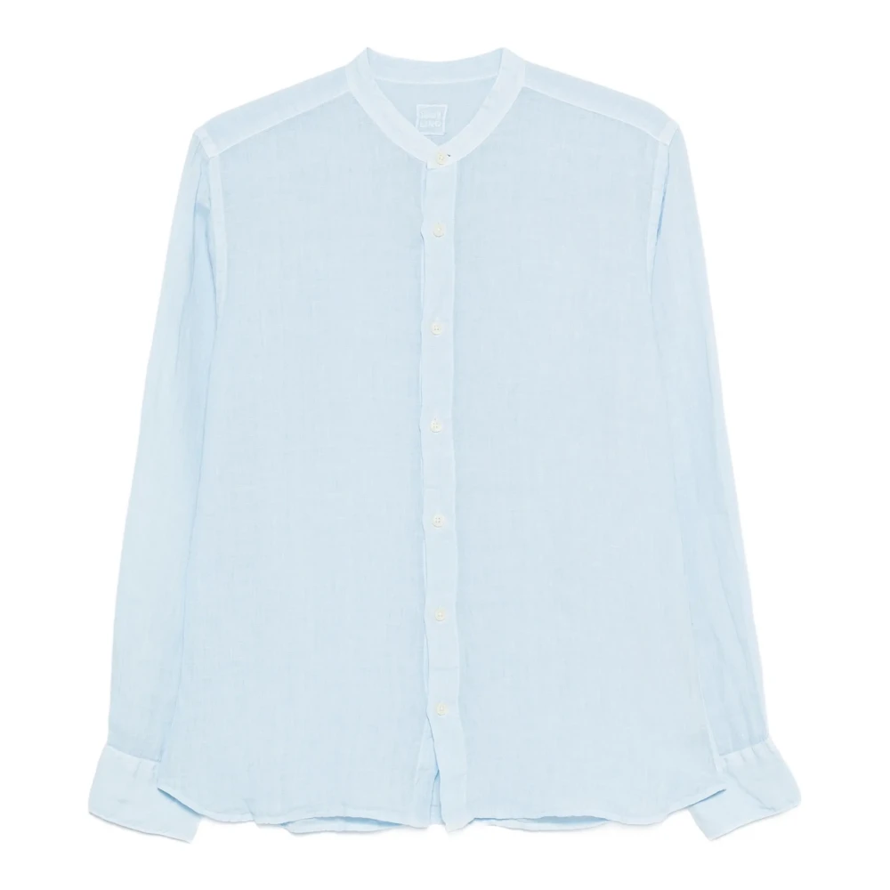 120% Lino Blue Collarless Long-Sleeve Shirt - Male - Casual Shirts - S - Shirts