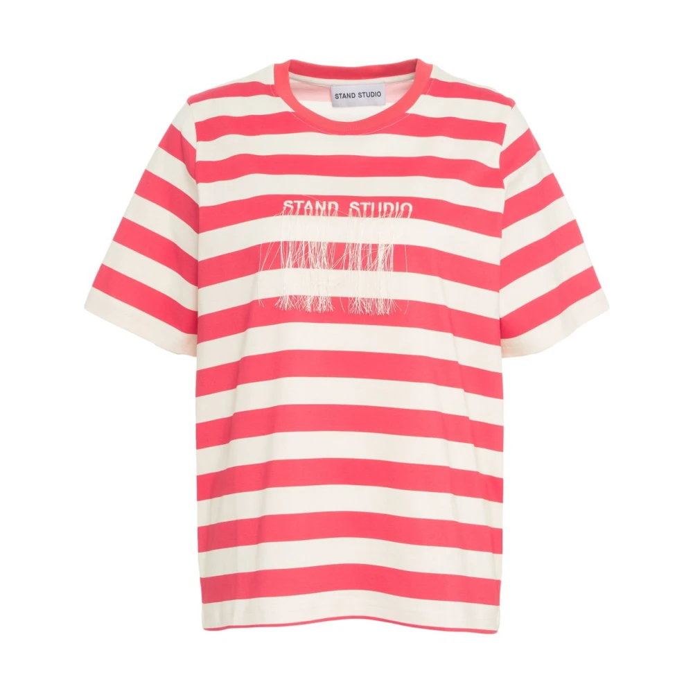 Stand Studio Gestreept T-shirt Rood met Franje Red Dames